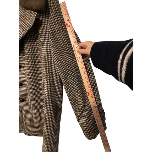 SOLD!  Vintage L Wool $450 Herringbone Shearling Coat Long Jacket Brown 44 - Picture 13 of 15